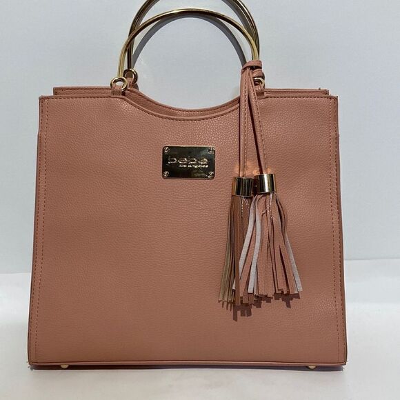 Bebe Women's Tasseled Gold Hardware Handbag In Pink Size Medium - Picture 1 of 11